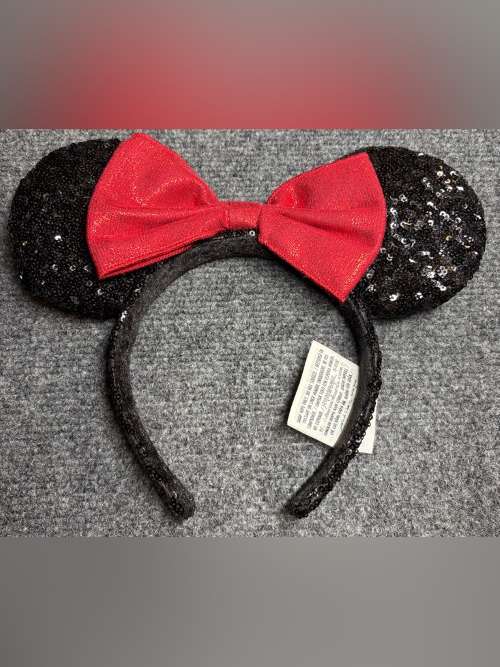Disney Black Sequin Minnie Ear Headband with Red  satin Bow